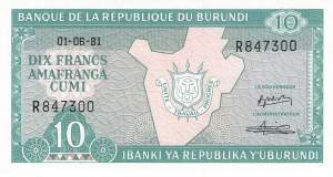 Burundi p33a 10 Francs 1981